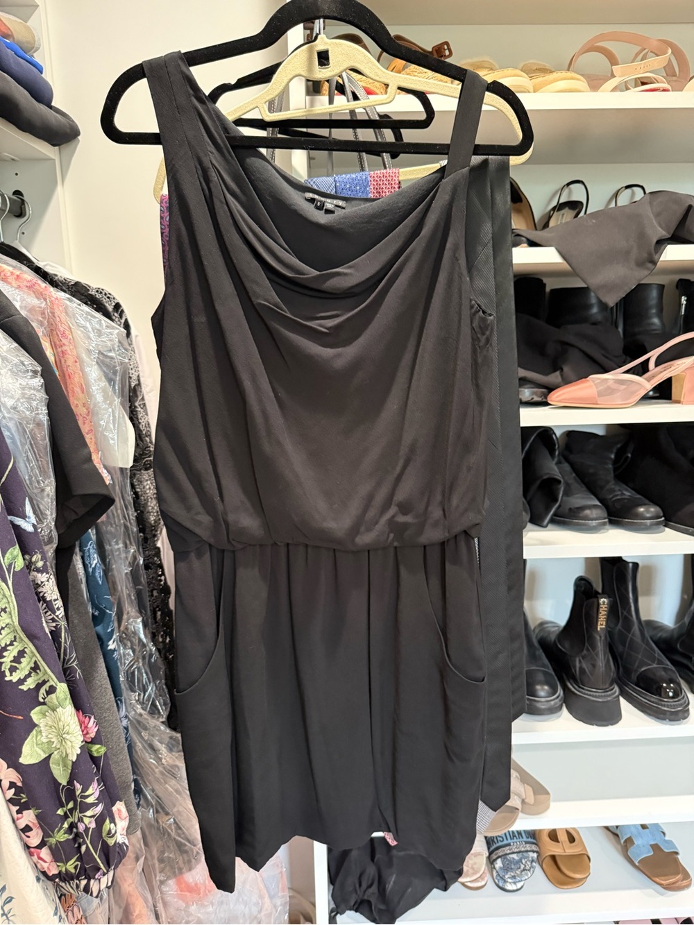 Theory Black Draped Sleeveless Mini Dress